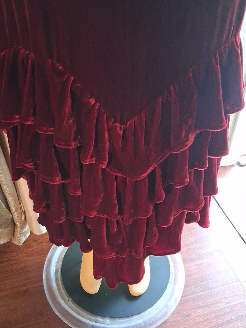 Double D Ranch Wine Red Velvet Asymmetrical Ruffle Skirt - Picture 6 of 10